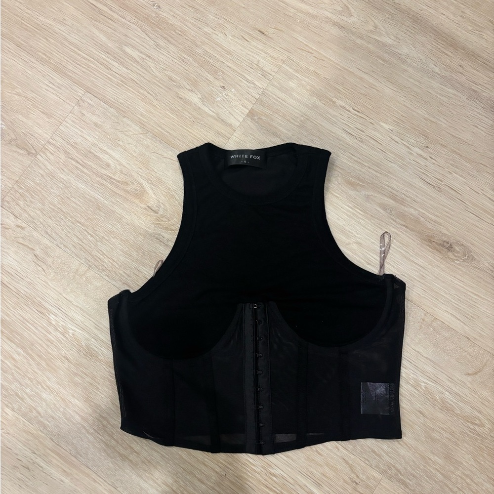 White Fox Black Mesh Sleeveless Crop Top